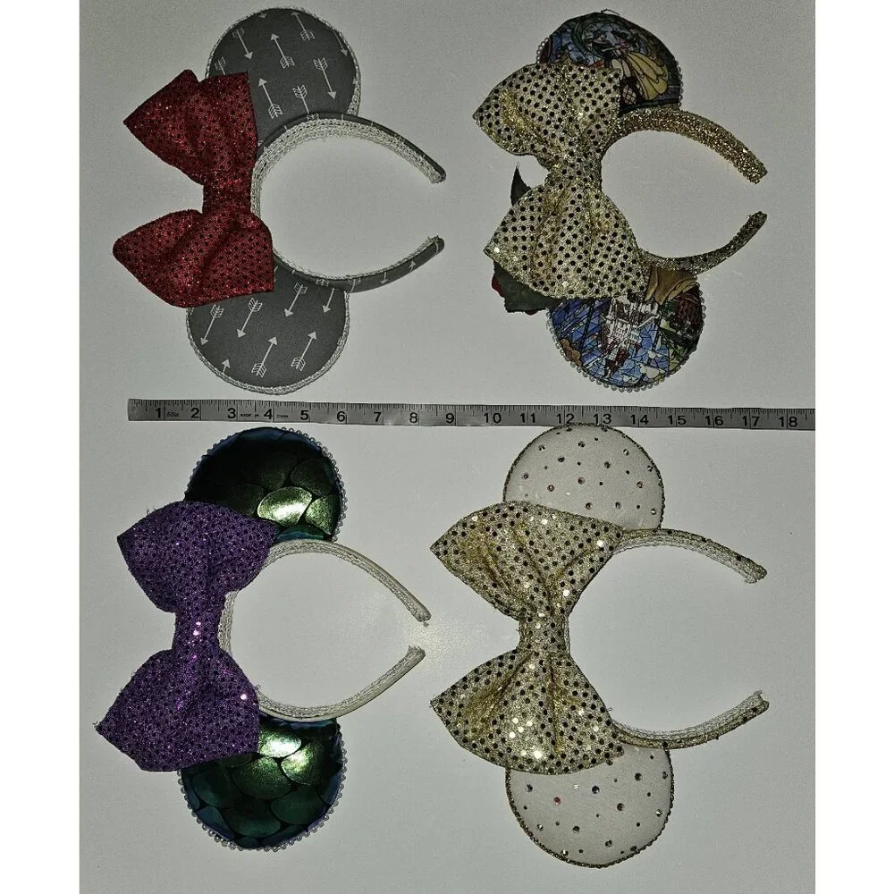 4 Minnie Mouse Headbands Handmade Disney Vacation Ariel Beauty & Beast Lot